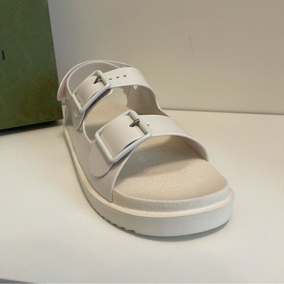Gucci Rubber Sandal Mini Double GG Logo Slides Dusty White Strap - Picture 7 of 10